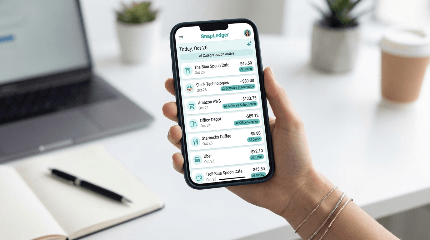 SnapLedger mobile app with AI categorization